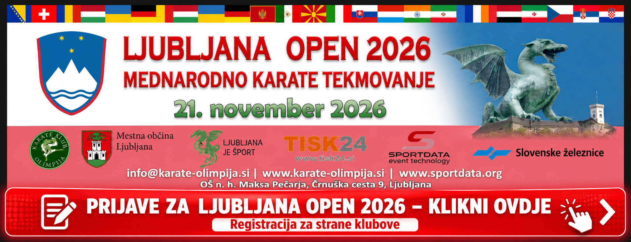 Ljubljana Open 2026 - prijave za međunarodni karate turnir