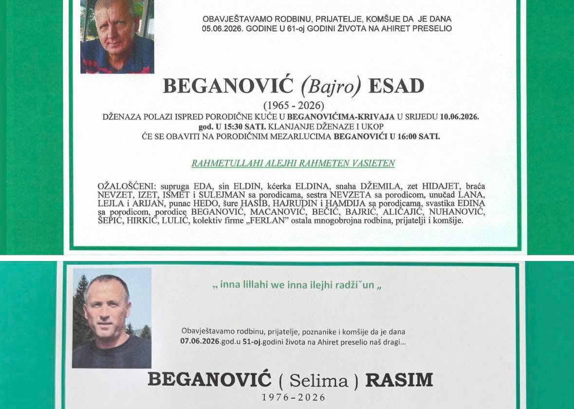 Gubitak u Krivaji: U samo dva dana preminuli su Esad i Rasim Beganović