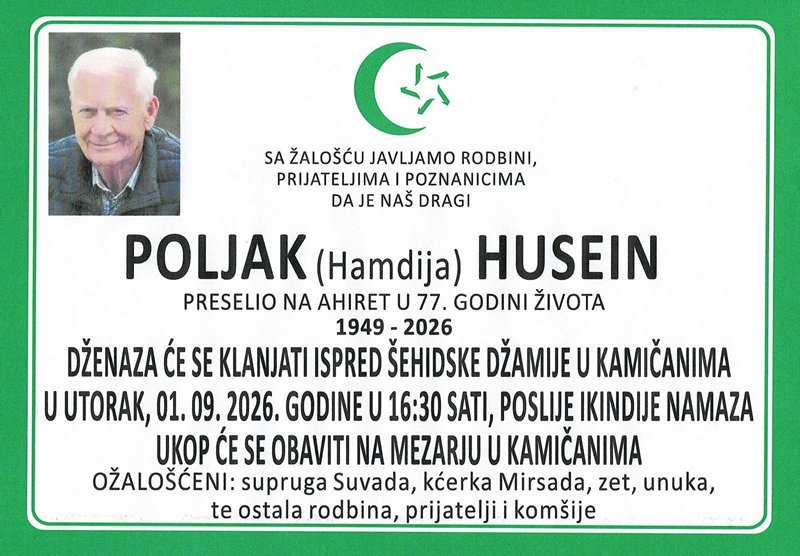 S tugom obavje&scaron;tavamo: Na Ahiret preselio Poljak (Hamdija) Husein