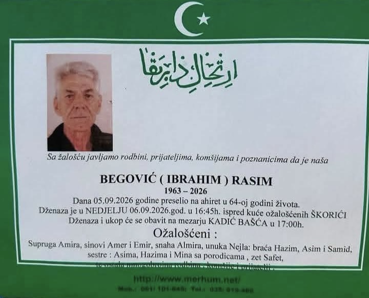 S tugom obavje&scaron;tavamo: Na Ahiret preselio Begović (Ibrahim) Rasim