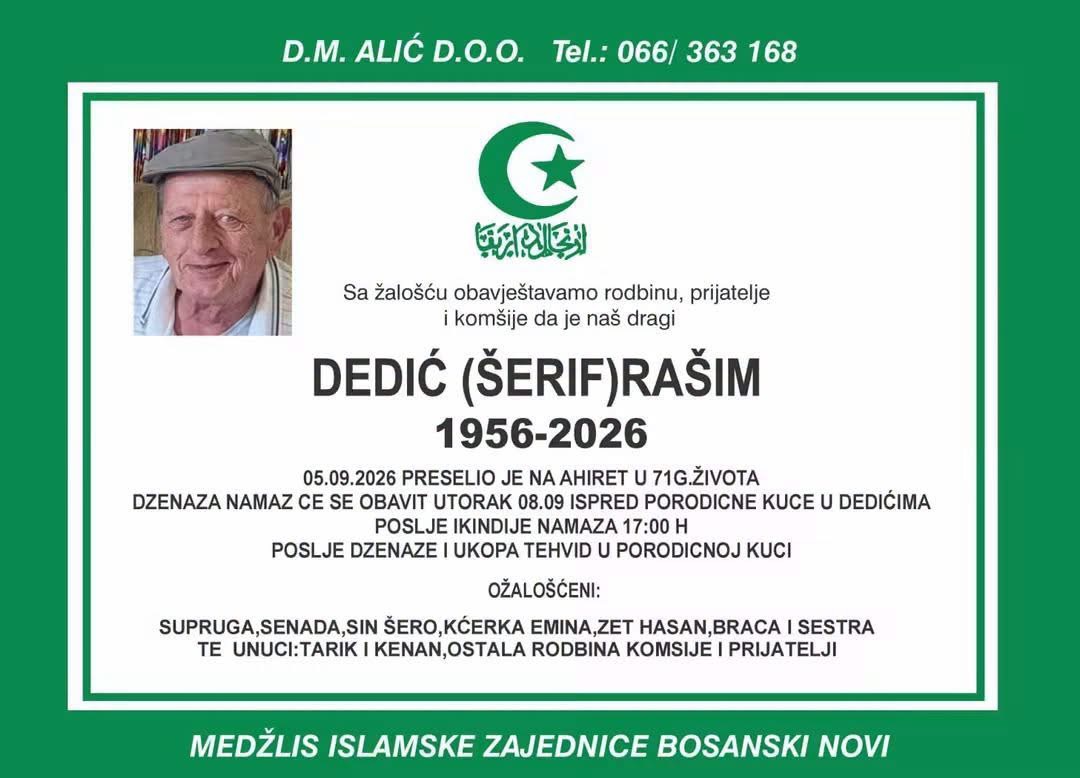 S tugom obavje&scaron;tavamo: Na Ahiret preselio Dedić (&Scaron;erif) Ra&scaron;im