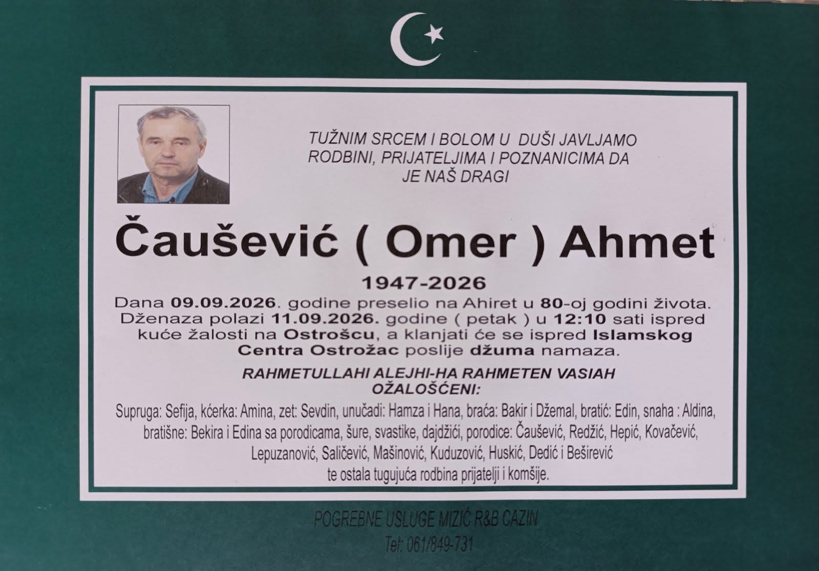 S tugom obavje&scaron;tavamo: Na Ahiret preselio Čau&scaron;ević (Omer) Ahmet