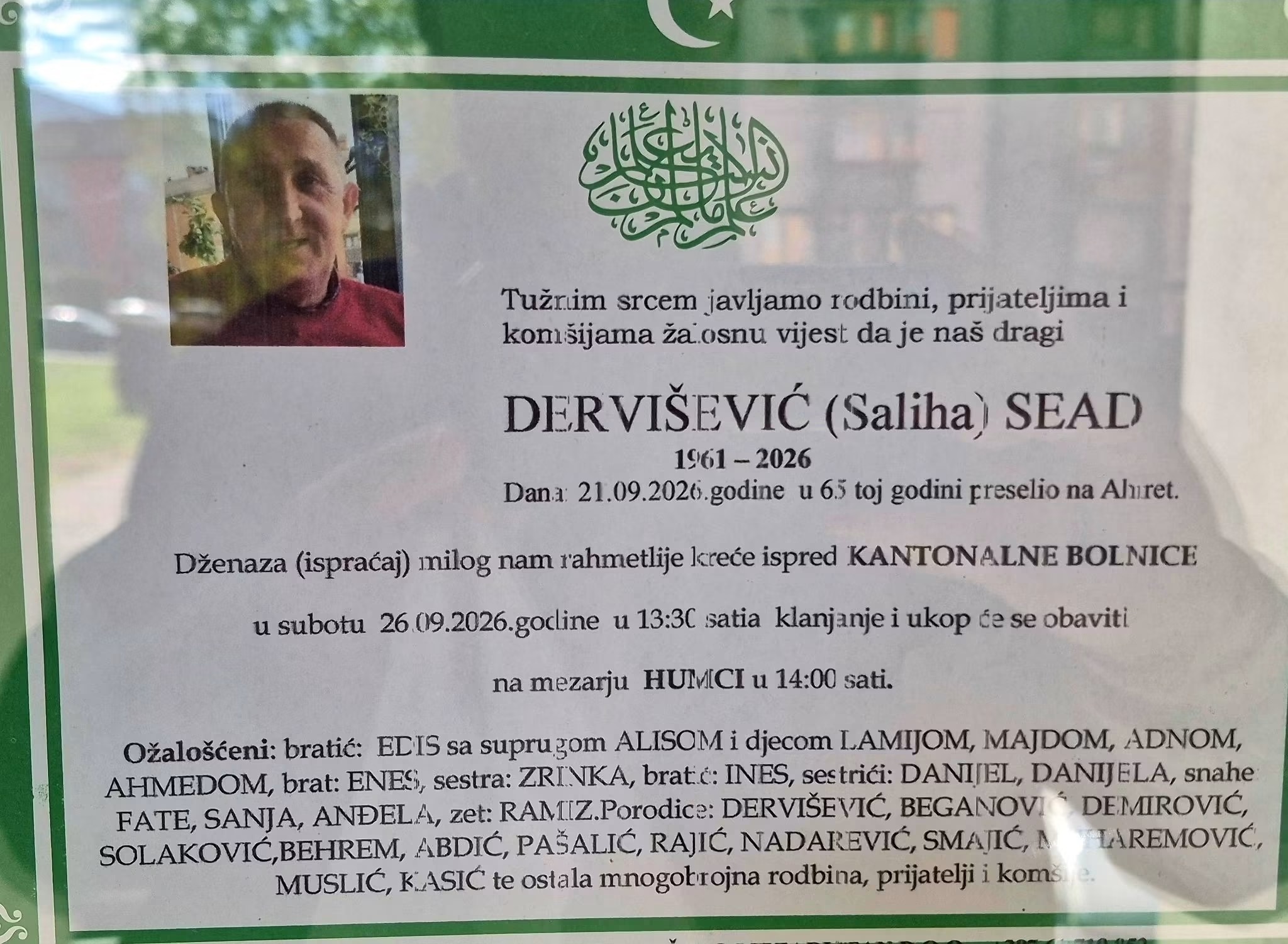S tugom obavje&scaron;tavamo: Na Ahiret preselio Dervi&scaron;ević (Saliha) Sead
