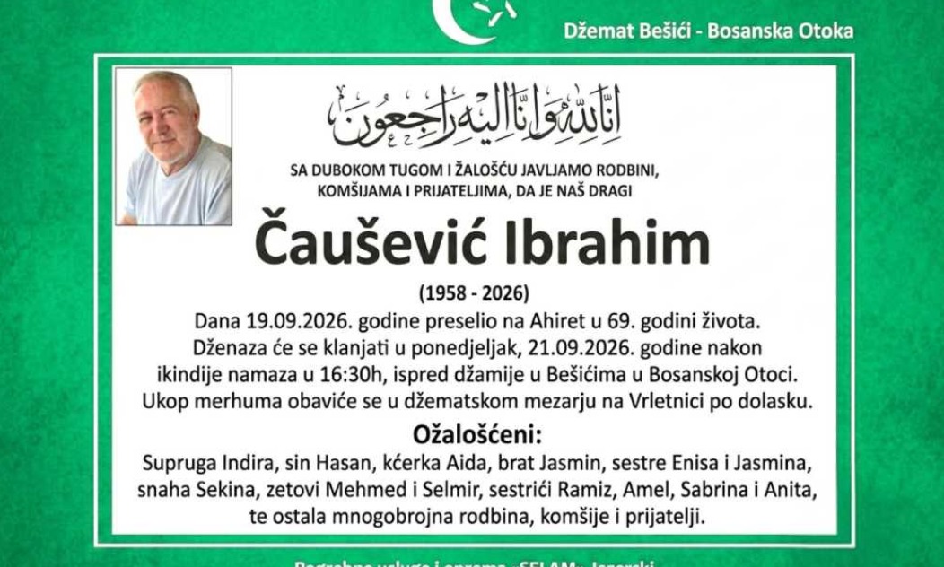 S tugom obavje&scaron;tavamo: Na Ahiret preselio Čau&scaron;ević Ibrahim