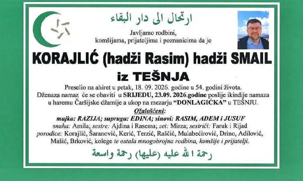 S tugom obavje&scaron;tavamo: Na Ahiret preselio Korajlić (hadži Rasim) hadži Smail