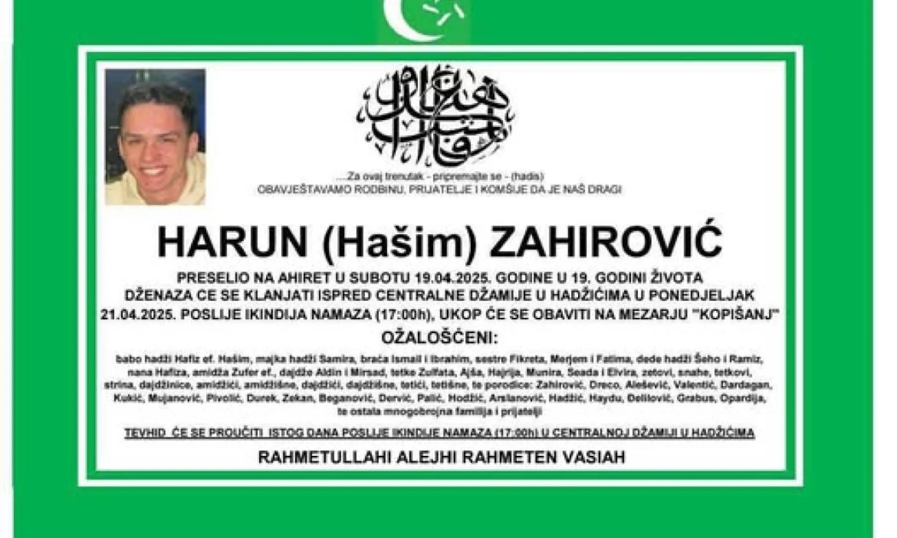 Na ahiret preselio Harun (Hašim) Zahirović