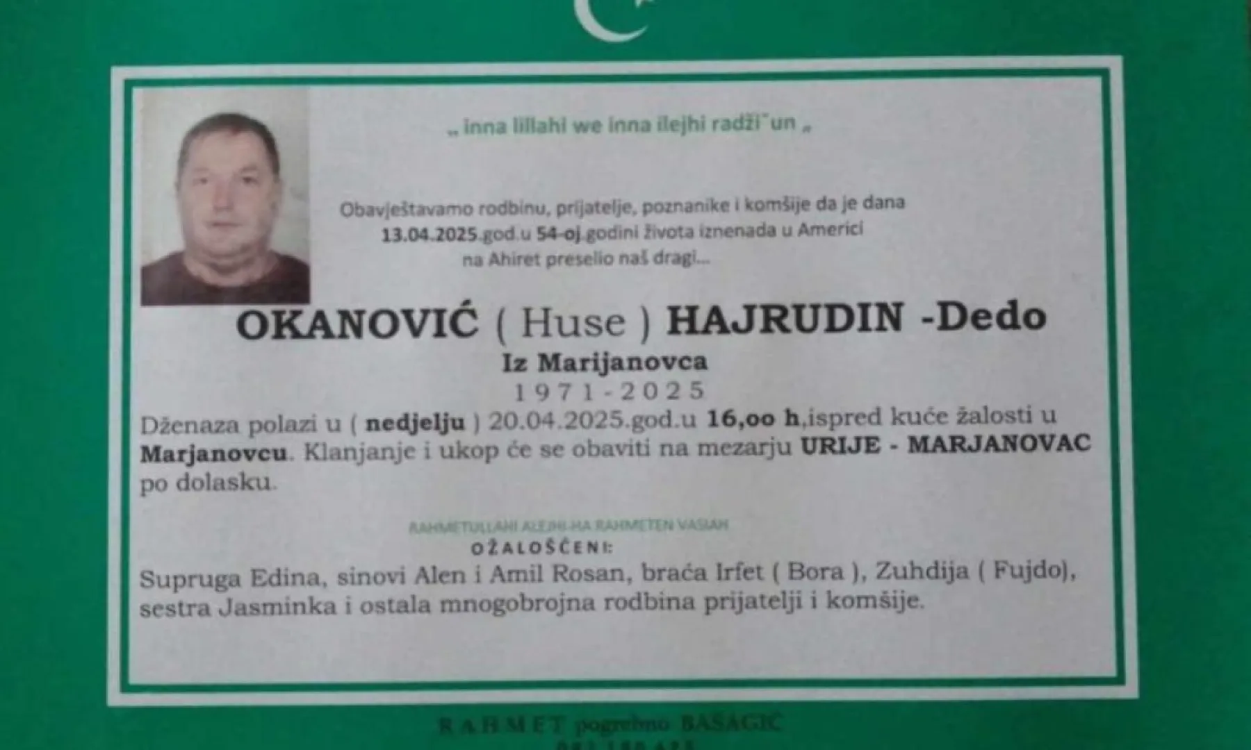 Na Ahiret preselio Okanović (Huse) Hajrudin – Dedo
