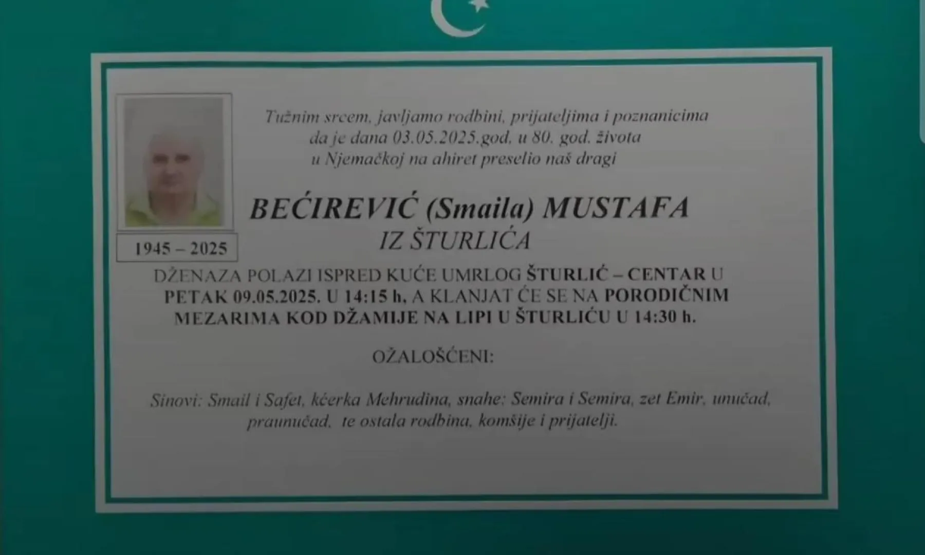 Na ahiret preselio Bećirević (Smaila) Mustafa