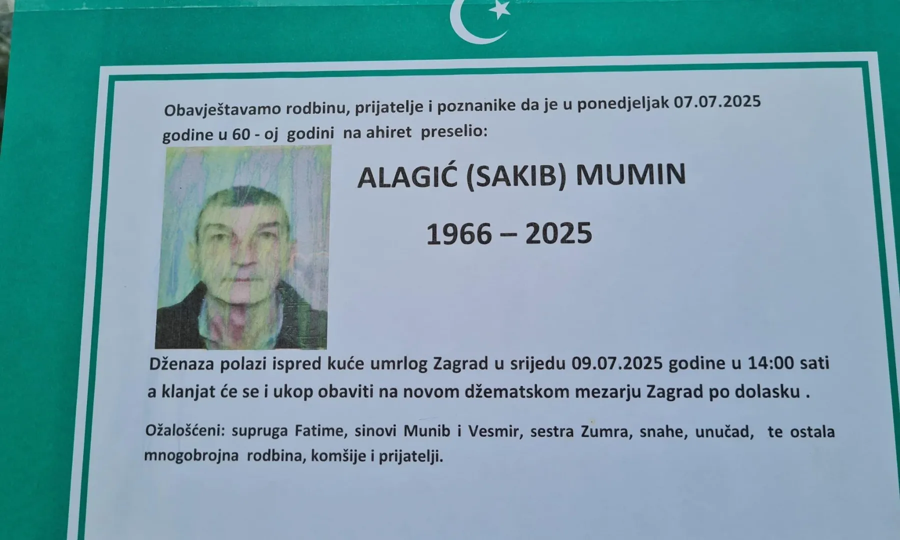 Na ahiret preselio ALAGIĆ (SAKIB) MUMIN | Cazin.NET