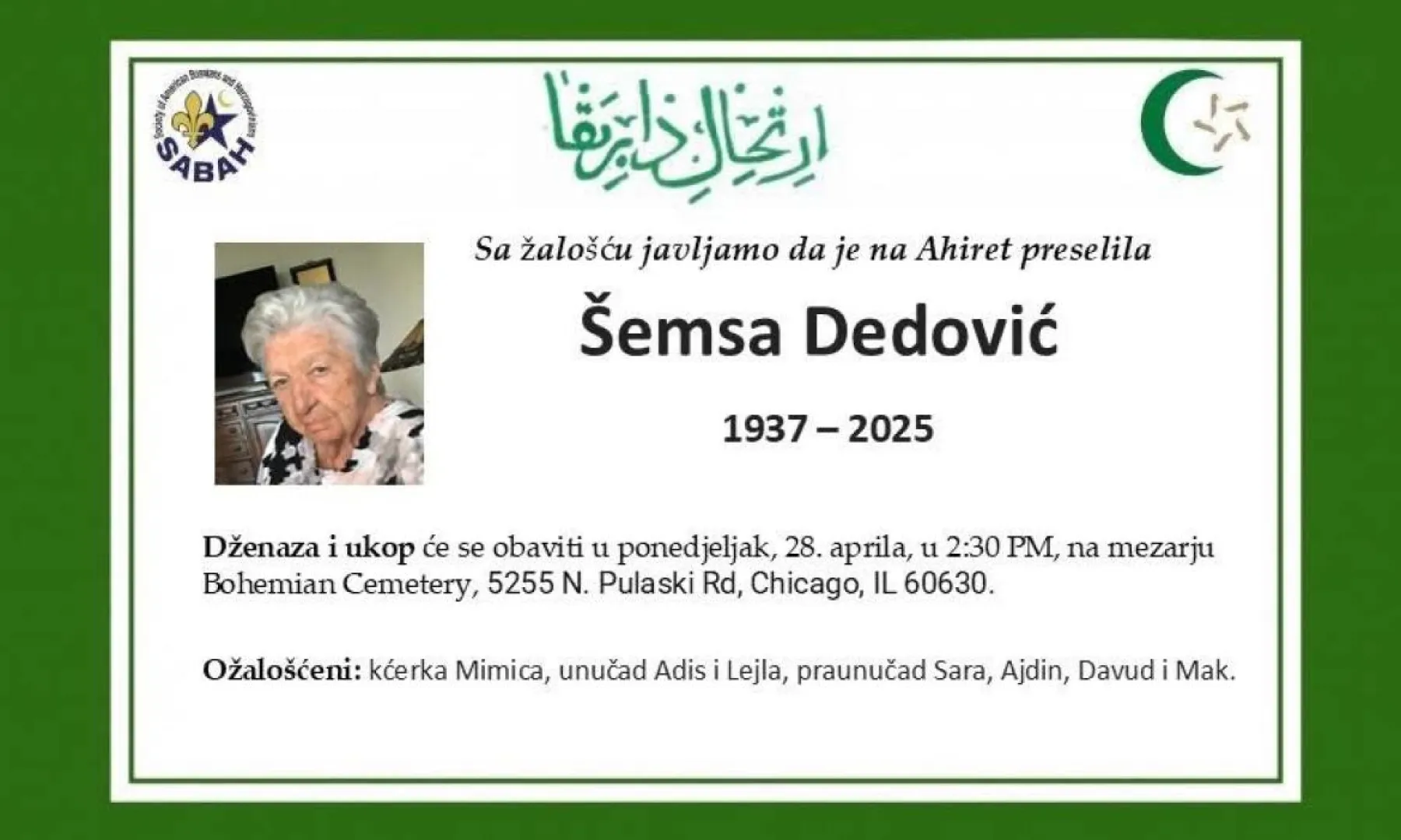 Na ahiret preselila Šemsa Dedović