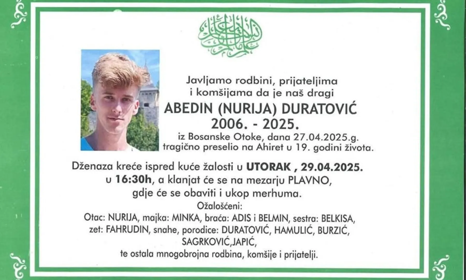 Na ahiret preselio ABEDIN (NURIJA) DURATOVIĆ