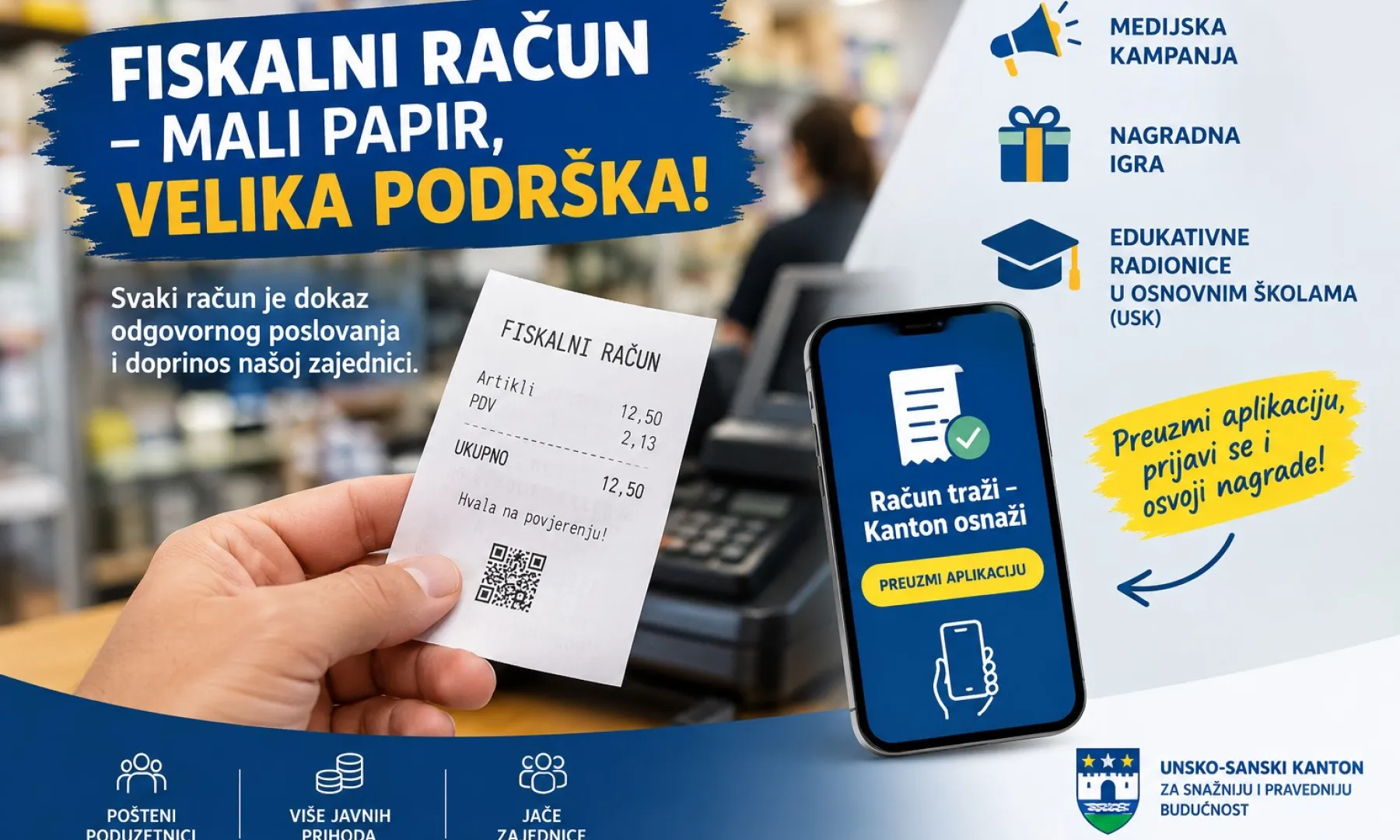 Ministarstvo privrede USK-a pokreće inicijativu za promociju fiskalnih računa uz nagradnu igru i edukaciju mladih