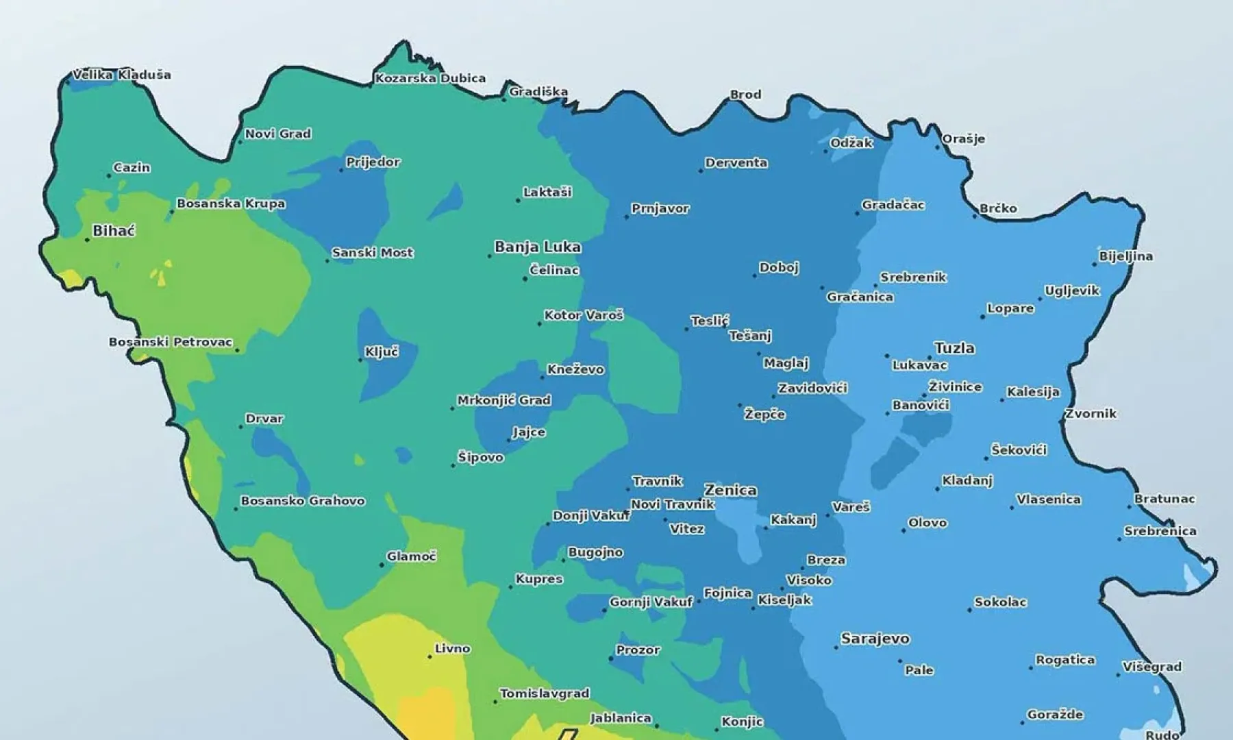 Meteorološki servis BHMeteo najavio padavine do 125 litara po kvadratnom metru u Hercegovini tokom vikenda uz osjetno zahlađenje