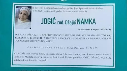 Na ahiret preselila JOGIĆ (rođ. Džajić) NAMKA