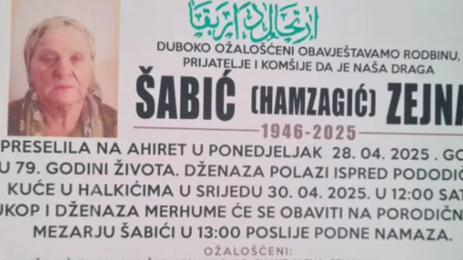 Na ahiret preselila Šabić (Hamzagić) Zejna