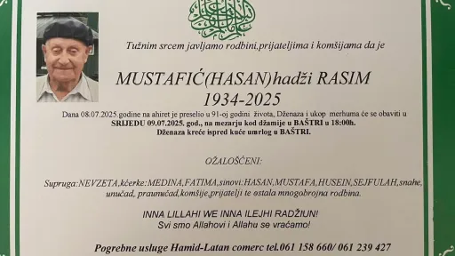 Na Ahiret preselio Mustafić (Hasan) hadži Rasim | Cazin.NET
