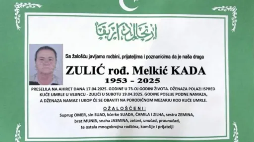 Na ahiret preselila Zulić (rođ. Melkić) Kada