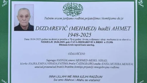 Na Ahiret preselio Dizdarević (Mehmed) hadži Ahmet