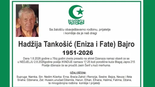 Na Ahiret preselio Hadžija Tanko&scaron;ić (Eniza i Fate) Bajro