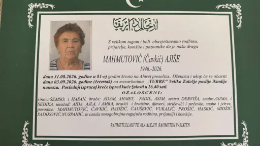 S tugom obavje&scaron;tavamo: Na Ahiret preselila Mahmutović (Čavkić) Aji&scaron;a