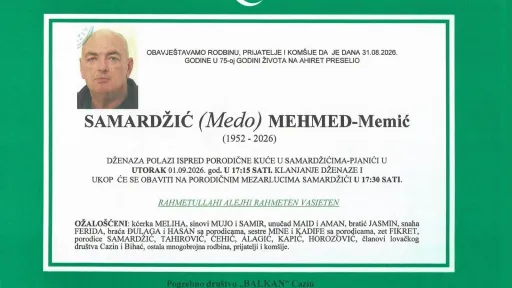 S tugom obavje&scaron;tavamo: Na Ahiret preselio Mehmed Samardžić (Medo) Memić