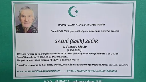 S tugom obavje&scaron;tavamo: Na Ahiret preselio Sadić (Salih) Zećir