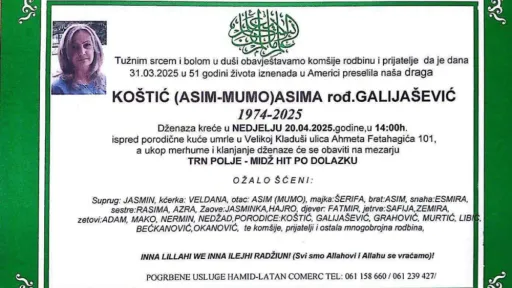 Na ahiret preselila Koštić (rođ. Galijašević) Asima