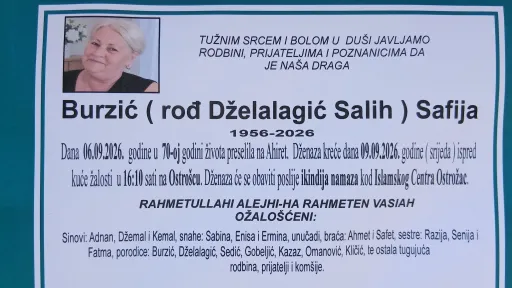 S tugom obavještavamo: Na Ahiret preselila Burzić (rođ. Dželalagić Salih) Safija