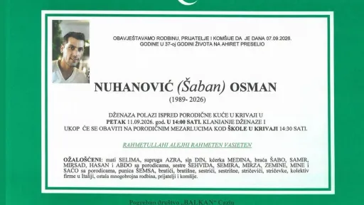 S tugom obavještavamo: Na Ahiret preselio Nuhanović (Šaban) Osman