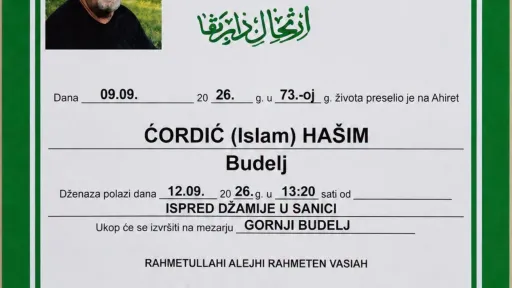 S tugom obavještavamo: Na Ahiret preselio Ćordić (Islam) Hašim