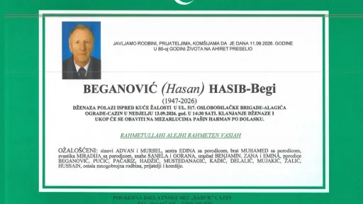 S tugom obavje&scaron;tavamo: Na Ahiret preselio Beganović (Hasan) Hasib-Begi