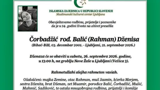 S tugom obavje&scaron;tavamo: Na Ahiret preselila Čorbadžić rođ. Balić (Rahman) Dženisa