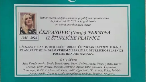 S tugom obavje&scaron;tavamo: Na Ahiret preselila Ćejvanović (Nurije) Nermina