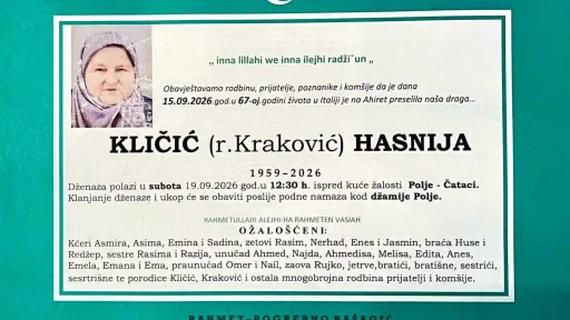 Na Ahiret preselila KLIČIĆ (r.Kraković) HASNIJA