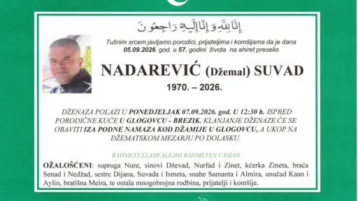 S tugom obavje&scaron;tavamo: Na Ahiret preselio Nadarević (Džemal) Suvad