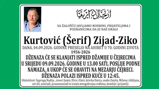 S tugom obavještavamo: Na Ahiret preselio Kurtović (Šerif) Zijad – Ziko