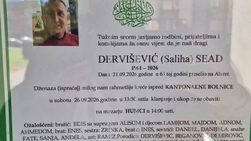 S tugom obavje&scaron;tavamo: Na Ahiret preselio Dervi&scaron;ević (Saliha) Sead