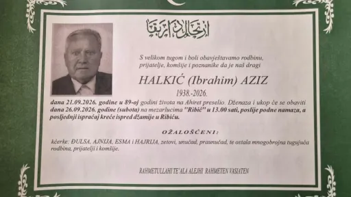S tugom obavje&scaron;tavamo: Na Ahiret preselio Halkić (Ibrahim) Aziz