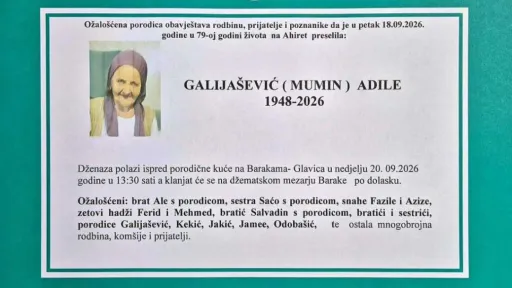 S tugom obavje&scaron;tavamo: Na Ahiret preselila Galija&scaron;ević (Mumin) Adile