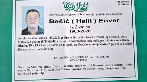 S tugom obavje&scaron;tavamo: Na Ahiret preselio Be&scaron;ić (Halil) Enver