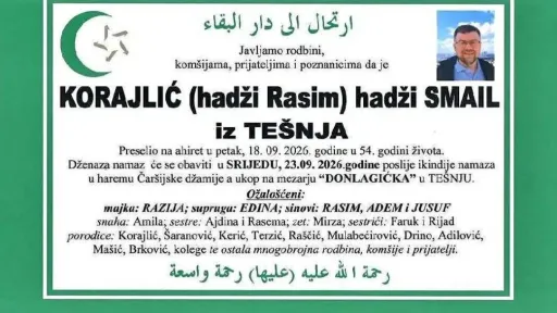 S tugom obavje&scaron;tavamo: Na Ahiret preselio Korajlić (hadži Rasim) hadži Smail