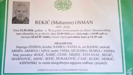 S tugom obavještavamo: Na Ahiret preselio Rekić (Muharem) Osman