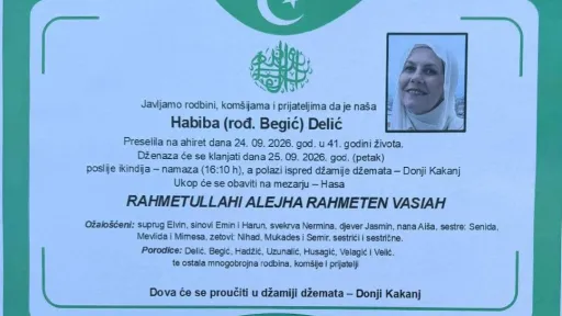 S tugom obavje&scaron;tavamo: Na Ahiret preselila Habiba (rođ. Begić) Delić