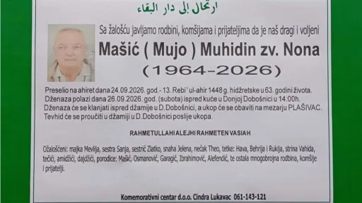 S tugom obavje&scaron;tavamo: Na Ahiret preselio Ma&scaron;ić (Mujo) Muhidin zv. Nona