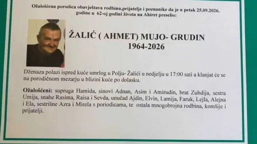 S tugom obavje&scaron;tavamo: Na Ahiret preselio Žalić (Ahmet) Mujo - Grudin