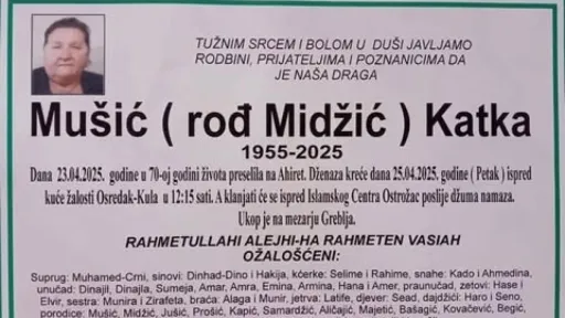 Na Ahiret preselila Mušić (rođ Midžić) Katka