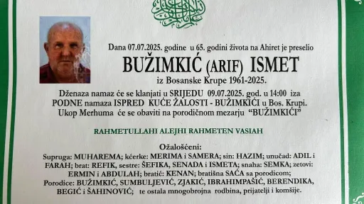 Na Ahiret preselio Bužimkić (Arif) Ismet | Cazin.NET