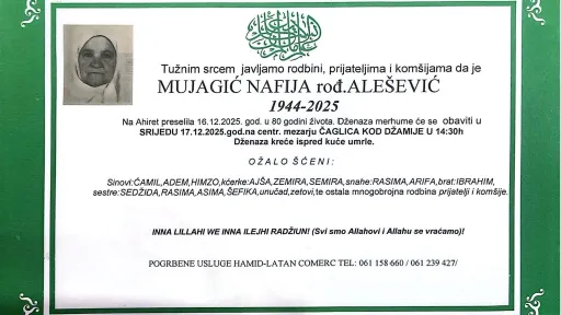 Na Ahiret preselila Mujagić Nafija, rođ. Alešević | Cazin.NET