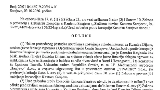 Faksimil koji dokazuje sukob interesa u slučaju Dijane Kozarde
